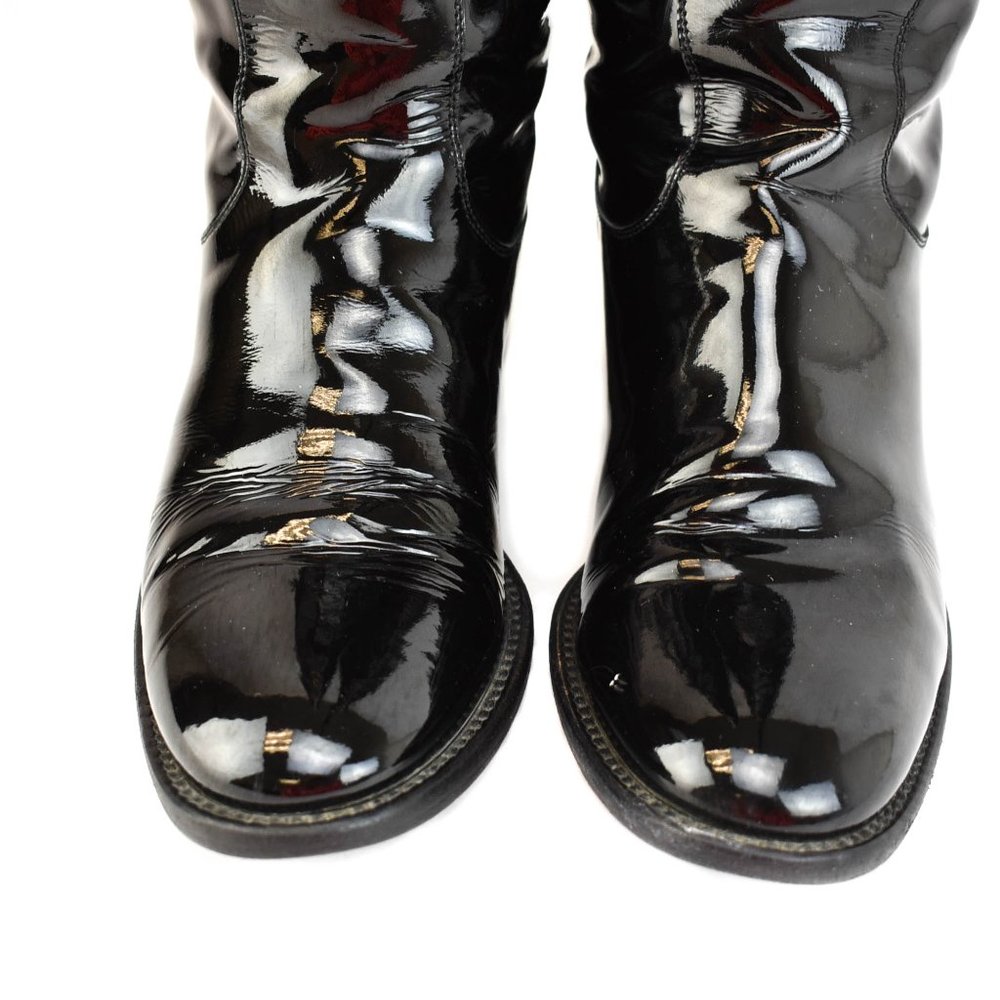 FENDI: Black, Patent Leather & Logo Tall Boots - Picture 5 of 11